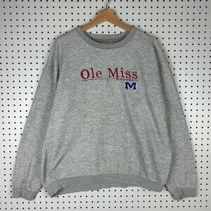 Ole Miss Rebels Gray Vtg Crewneck XL Women's Terry Sweatshirt Boxy Red Oak READ